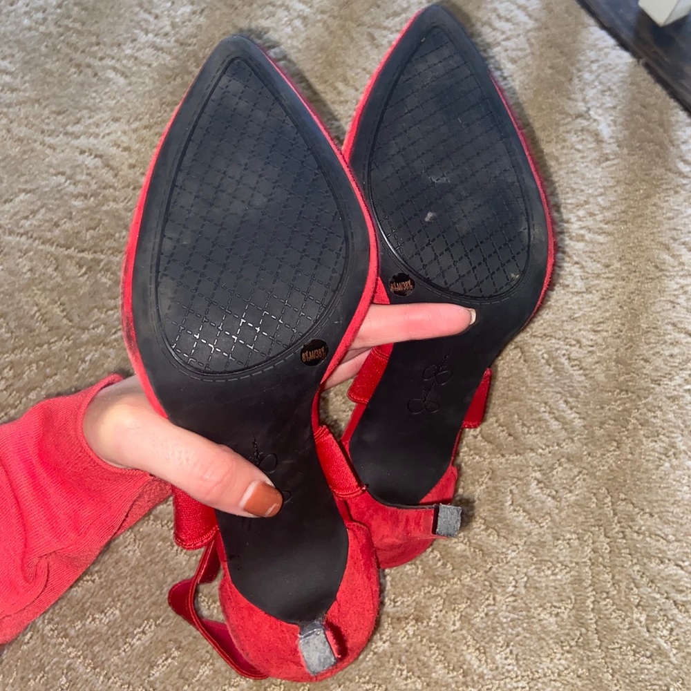Jessica Simpson Red Elastic Strap Heels size 8.5 - Picture 6 of 10